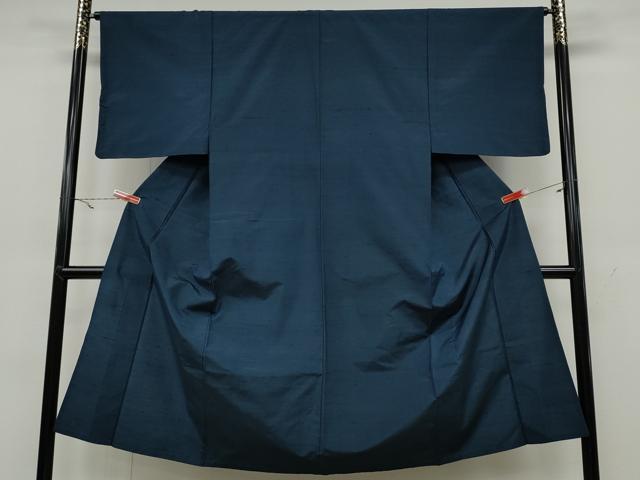 平和屋着物▽男性　紬　単衣　青藍色　正絹　逸品　CAAW2818ut