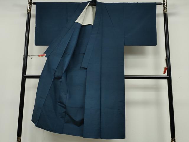 平和屋着物▽男性　紬　単衣　青藍色　正絹　逸品　CAAW2818ut
