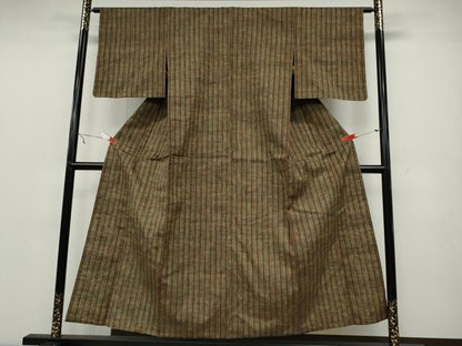 平和屋着物▽上質な紬 単衣 縞 正絹 逸品 CAAW2840ut