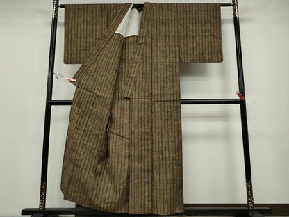 平和屋着物▽上質な紬 単衣 縞 正絹 逸品 CAAW2840ut