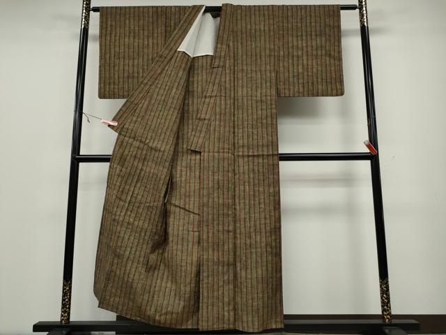 平和屋着物▽上質な紬 単衣 縞 正絹 逸品 CAAW2840ut