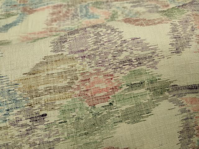 平和屋着物▽上質な紬 単衣 更紗花文 正絹 逸品 CAAW2842ut