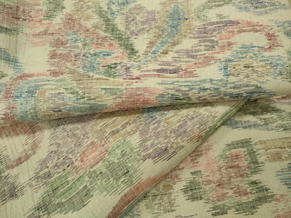 平和屋着物▽上質な紬 単衣 更紗花文 正絹 逸品 CAAW2842ut