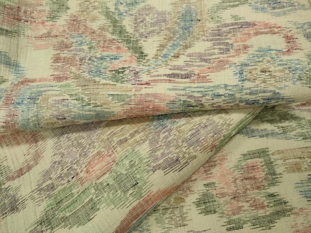 平和屋着物▽上質な紬 単衣 更紗花文 正絹 逸品 CAAW2842ut