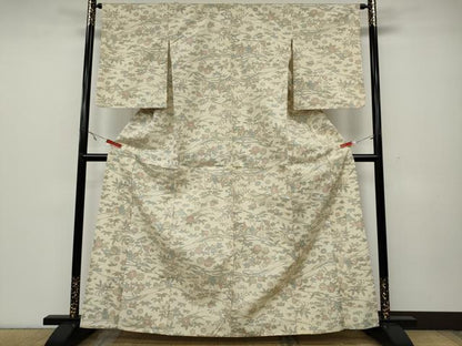 平和屋着物▽上質な紬 単衣 草花尽くし 正絹 逸品 CAAW2844ut