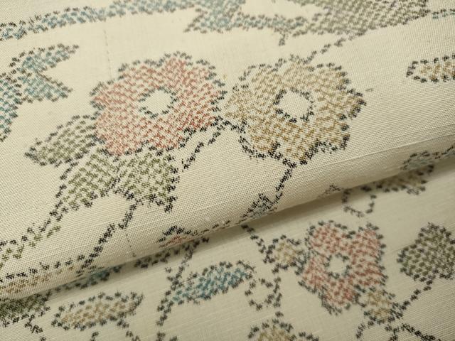 平和屋着物▽上質な紬 単衣 草花尽くし 正絹 逸品 CAAW2844ut