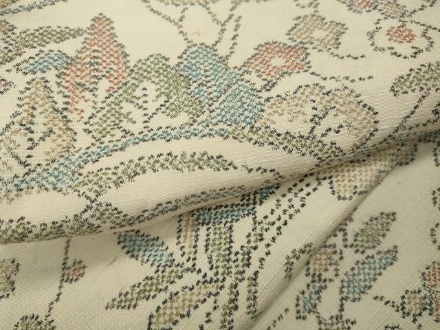 平和屋着物▽上質な紬 単衣 草花尽くし 正絹 逸品 CAAW2844ut