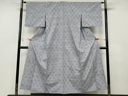 平和屋着物▽上質な紬　単衣　菱繋ぎ文　正絹　逸品　CAAW2845ut