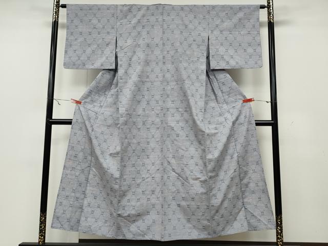 平和屋着物▽上質な紬　単衣　菱繋ぎ文　正絹　逸品　CAAW2845ut