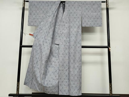 平和屋着物▽上質な紬　単衣　菱繋ぎ文　正絹　逸品　CAAW2845ut