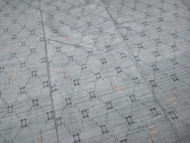 平和屋着物▽上質な紬　単衣　菱繋ぎ文　正絹　逸品　CAAW2845ut