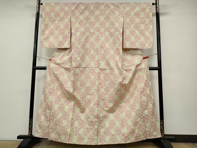 平和屋着物▽上質な紬　単衣　蜀江唐草文　正絹　逸品　CAAW2847ut