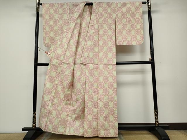 平和屋着物▽上質な紬　単衣　蜀江唐草文　正絹　逸品　CAAW2847ut