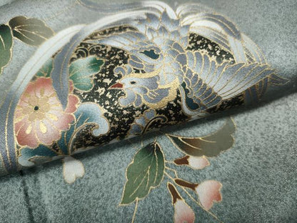 平和屋着物▽訪問着 単衣 雪輪鳳凰花文 暈し染め 金彩 正絹 逸品 CAAW2848ut
