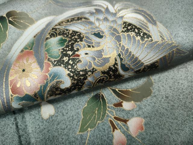 平和屋着物▽訪問着 単衣 雪輪鳳凰花文 暈し染め 金彩 正絹 逸品 CAAW2848ut