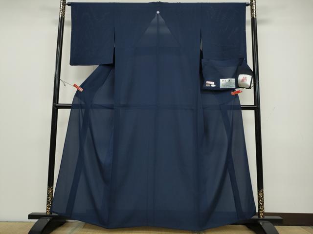 平和屋着物＊夏物 色無地 絽 山茶花 濃藍色 天女織堅牢染 天女織専属工業謹製 反端付き 正絹 逸品 未使用 CAAW2929ut