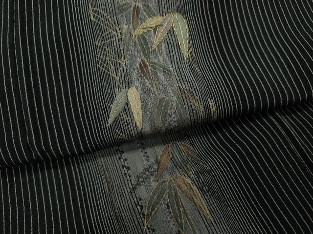平和屋着物＊夏物　訪問着　紗　刺繍　笹間道　黒地　金彩　正絹　逸品　CAAW2948ut