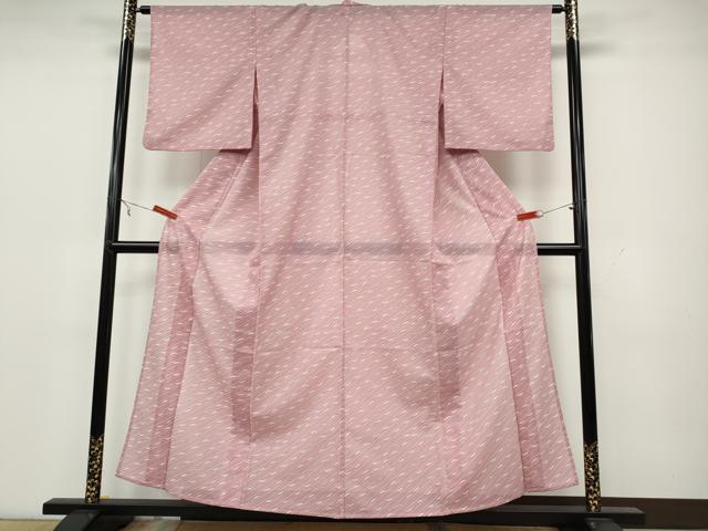 平和屋着物＊夏物 小紋 絽 斜線舞葉文 洗える着物 CAAW3001ut