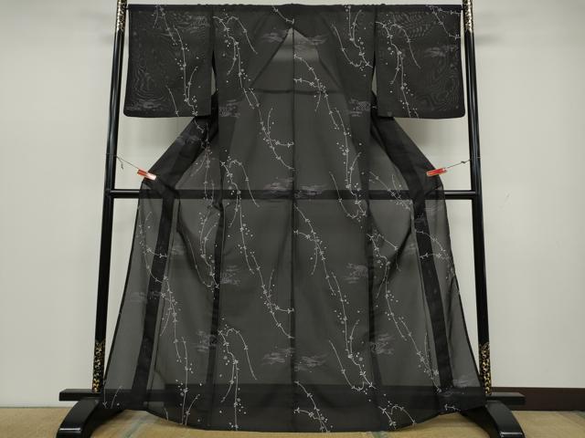 平和屋着物＊夏物　小紋　絽　立波枝花文　洗える着物　CAAW3067ut