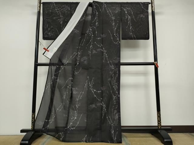 平和屋着物＊夏物　小紋　絽　立波枝花文　洗える着物　CAAW3067ut