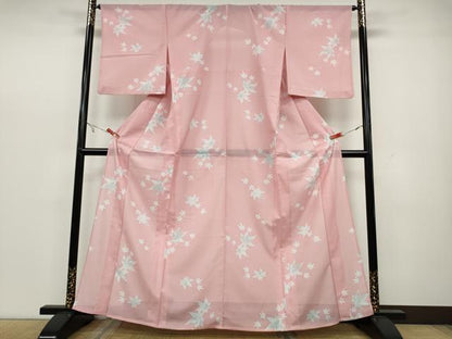 平和屋着物＊夏物 小紋 絽 舞葉文 洗える着物 CAAW3068ut