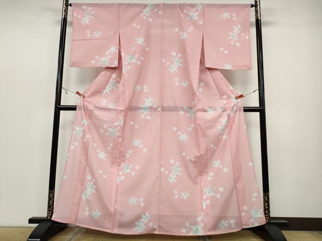 平和屋着物＊夏物 小紋 絽 舞葉文 洗える着物 CAAW3068ut
