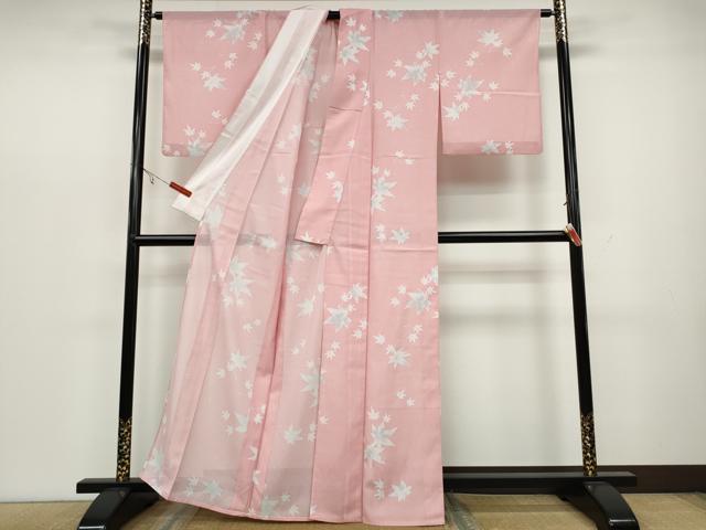 平和屋着物＊夏物 小紋 絽 舞葉文 洗える着物 CAAW3068ut