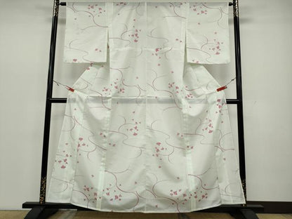 平和屋着物＊夏物 小紋 絽 舞葉文 洗える着物 CAAW3071ut
