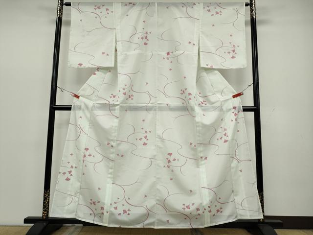 平和屋着物＊夏物 小紋 絽 舞葉文 洗える着物 CAAW3071ut