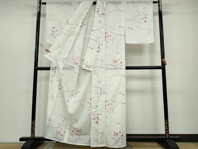 平和屋着物＊夏物 小紋 絽 舞葉文 洗える着物 CAAW3071ut