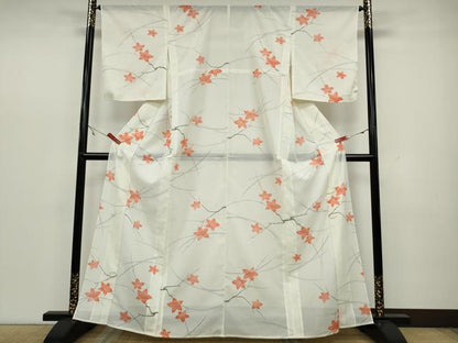 平和屋着物＊夏物 小紋 絽 枝花文 銀彩 洗える着物 CAAW3073ut