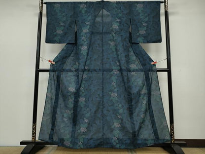 平和屋着物＊夏物 小紋 紗 蔦の葉花文 洗える着物 CAAW3082ut