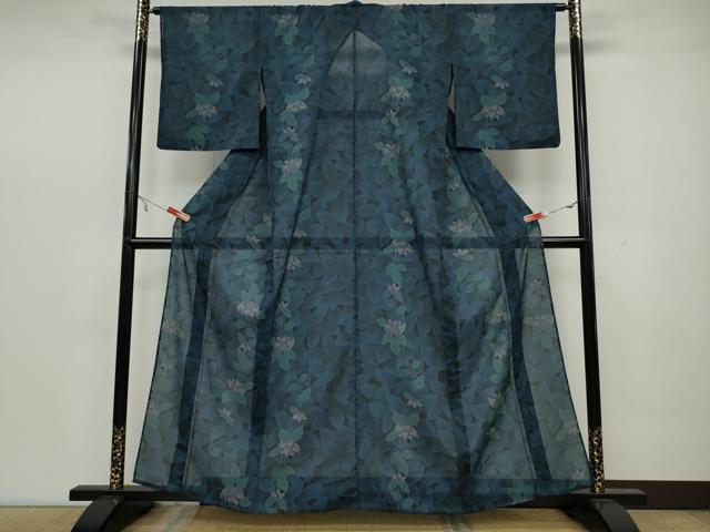 平和屋着物＊夏物 小紋 紗 蔦の葉花文 洗える着物 CAAW3082ut