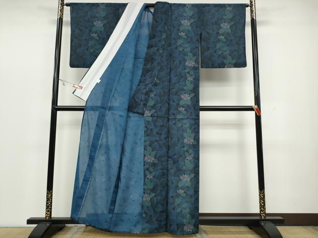 平和屋着物＊夏物 小紋 紗 蔦の葉花文 洗える着物 CAAW3082ut