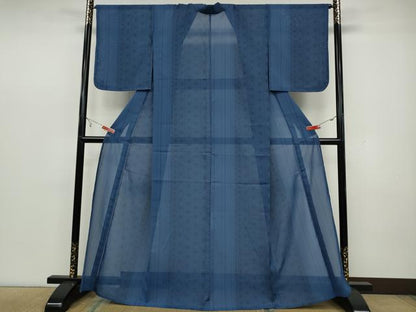 平和屋着物＊夏物 小紋 縦絽 麻の葉間道 洗える着物 未使用 CAAW3085ut