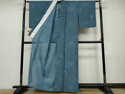 平和屋着物＊夏物　小紋　紗　雪輪花文　洗える着物　未使用　CAAW3092ut