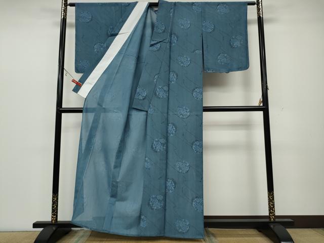 平和屋着物＊夏物　小紋　紗　雪輪花文　洗える着物　未使用　CAAW3092ut