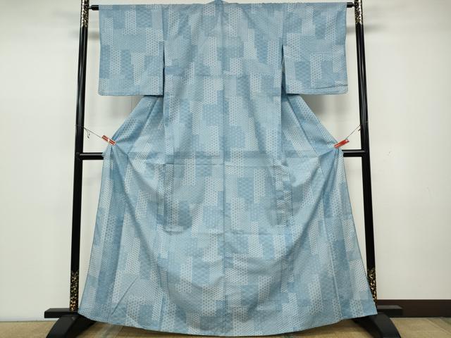 平和屋着物＊夏物 小紋 絽 短冊重ね麻の葉吉祥文 洗える着物 CAAW3093ut