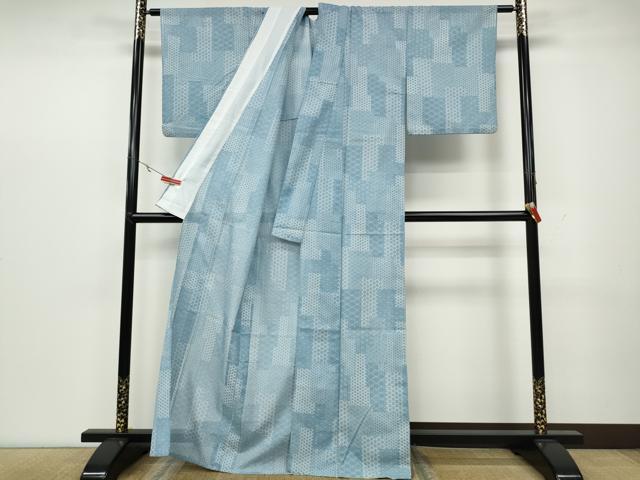 平和屋着物＊夏物 小紋 絽 短冊重ね麻の葉吉祥文 洗える着物 CAAW3093ut