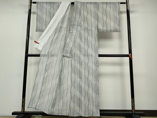 平和屋着物＊夏物 小紋 紗 よろけ縞 洗える着物 CAAW3094ut
