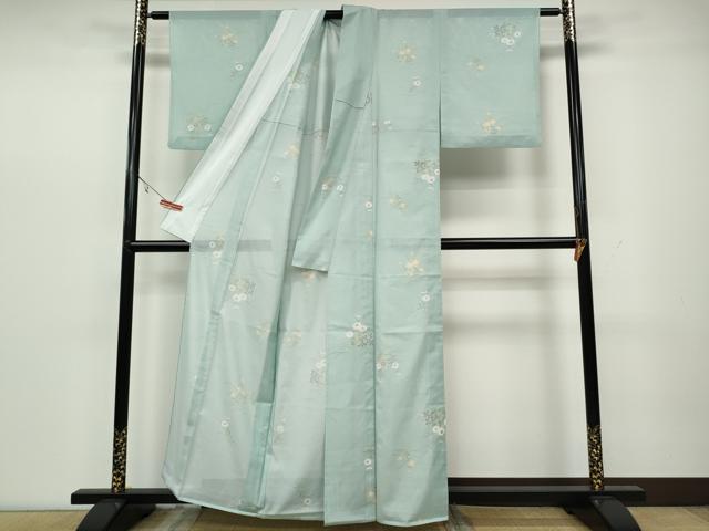平和屋着物＊夏物 小紋 絽 草花文 洗える着物 CAAW3099ut
