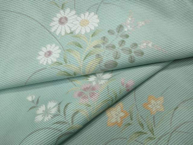 平和屋着物＊夏物 小紋 絽 草花文 洗える着物 CAAW3099ut