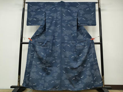 平和屋着物▽上質な紬 単衣 紗綾形吉祥文 正絹 逸品 CAAW3112ut