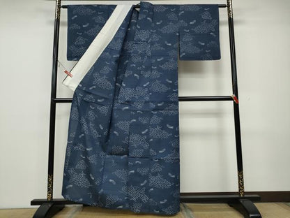 平和屋着物▽上質な紬 単衣 紗綾形吉祥文 正絹 逸品 CAAW3112ut