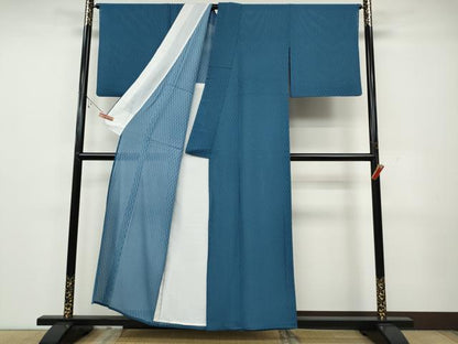 平和屋着物＊夏物 色無地 立涌紋紗 藍色 正絹 逸品 CAAW3122ut