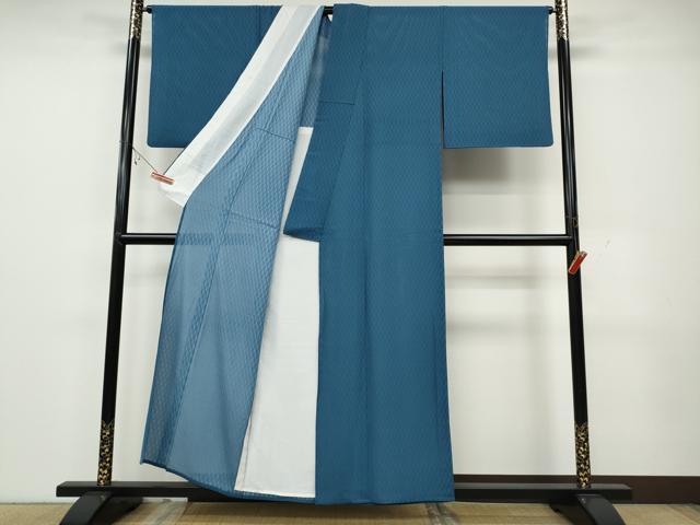 平和屋着物＊夏物 色無地 立涌紋紗 藍色 正絹 逸品 CAAW3122ut