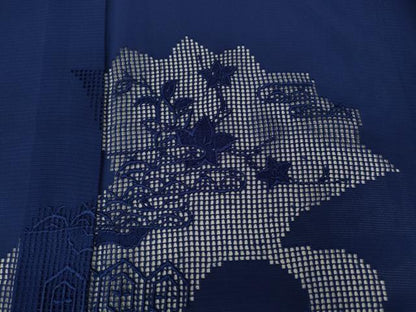 平和屋着物＊夏物 色留訪問着 絽 総刺繍 扇面花文 鉄紺色 正絹 逸品 CAAW3127ut