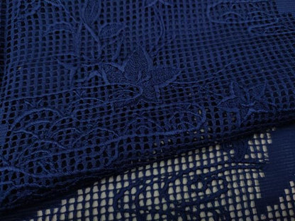 平和屋着物＊夏物 色留訪問着 絽 総刺繍 扇面花文 鉄紺色 正絹 逸品 CAAW3127ut
