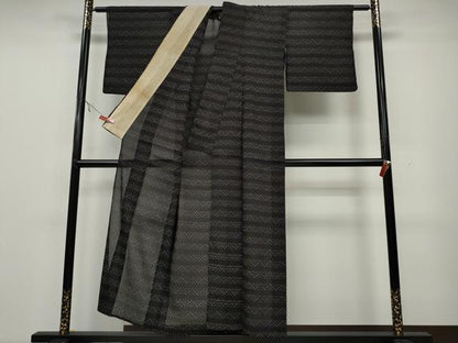 平和屋着物＊夏物 紗紬 横段絣文様 正絹 逸品 CAAW3130ut