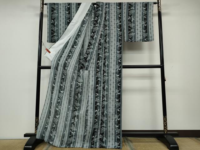 平和屋着物＊夏物 小紋 紗 舞蝶花唐草間道 洗える着物 CAAW3136ut